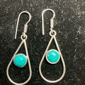 Silver Teardrop Earrings with Turquoise Stone